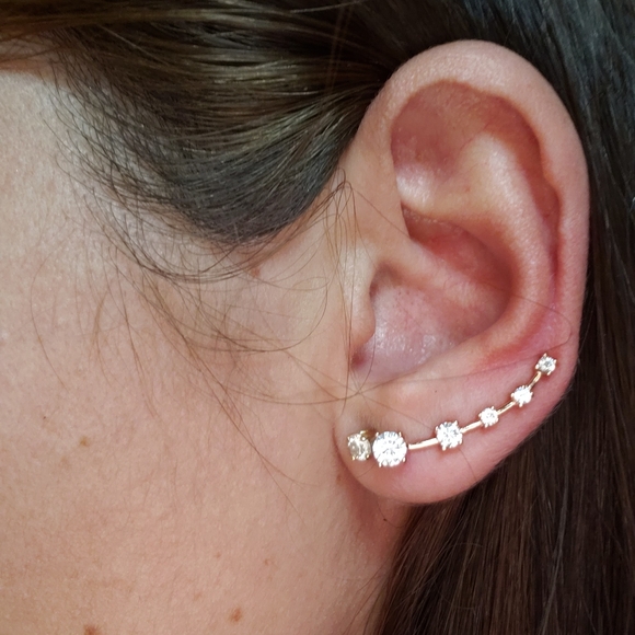 Ear Climber, Cubic Zirconia, Rose Gold or Silver - Picture 3 of 5
